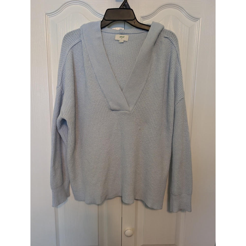 Aerie Baby Blue CozyUp Waffle Knit Hooded Sweater Womens Size Small